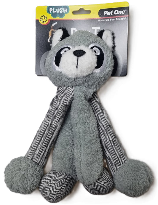 Pet One - Dog Toy - Plush Squeaky - Racoon Long Legs 26.7cm