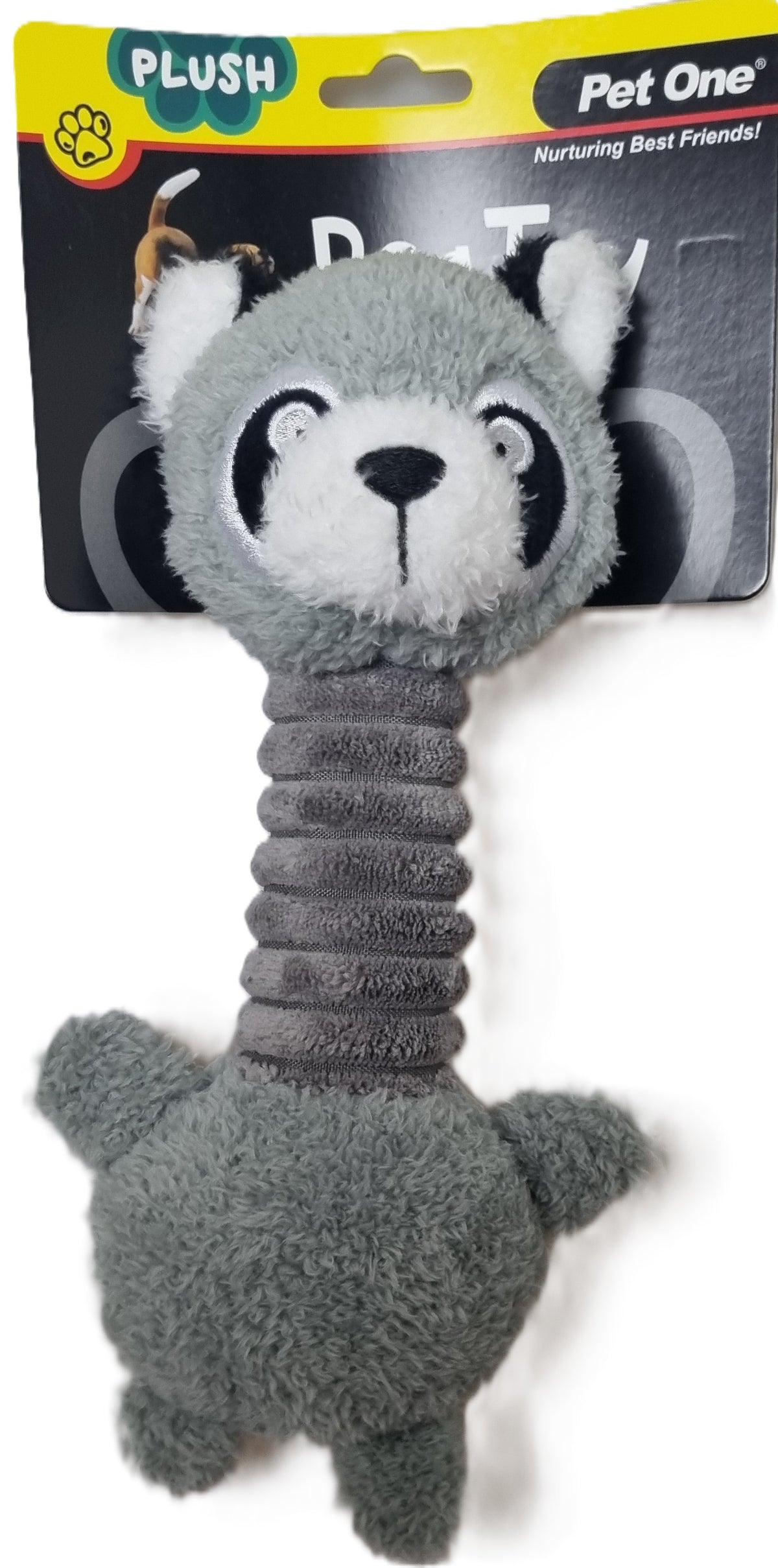 Pet One - Dog Toy - Plush Squeaky - Racoon Long Neck 21.6cm