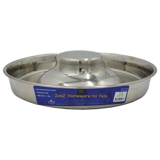 STAINLESS STEEL PUPPY SAUCER 1.35L (28cm Dia, Side 3.5cm H, Middle 6.8cm H)